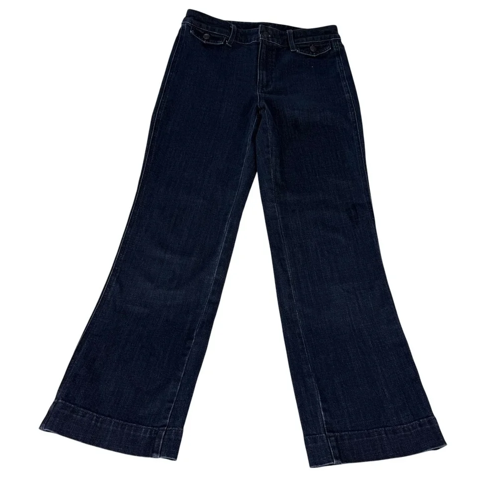 Talbots Womens Dark Wash Trouser Jeans Wide Leg High Rise Blue Size 6‎